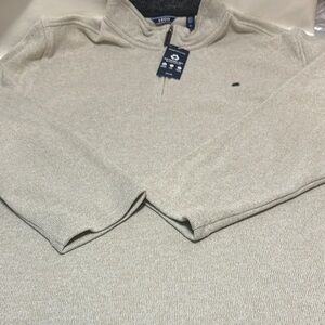Izod Cream Zip Up Sweater with Embroidered Logo